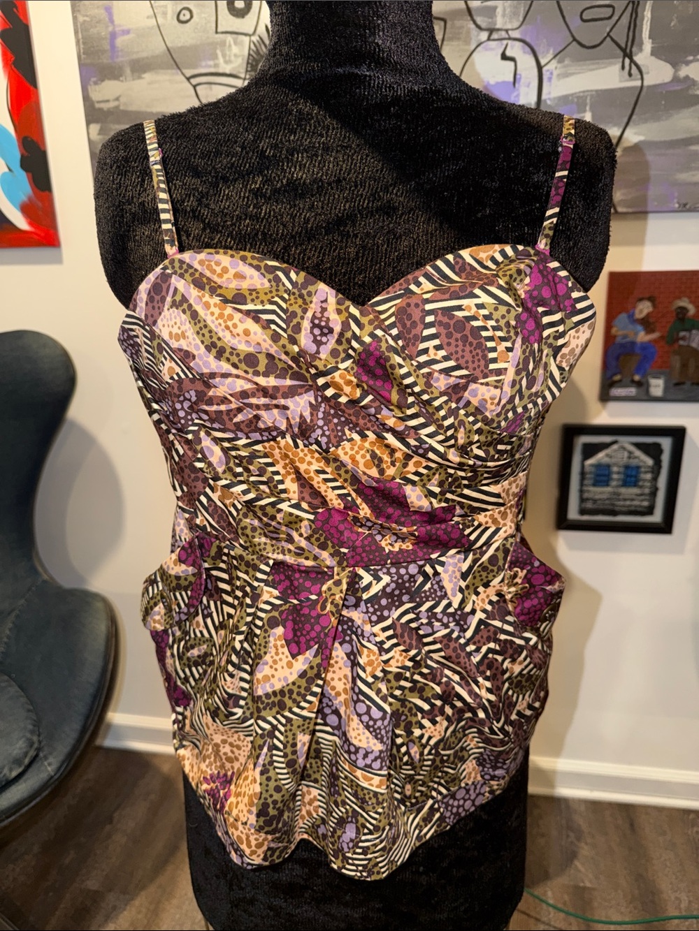 Printed Spaghetti-Strap Camisole in Purple Multi
